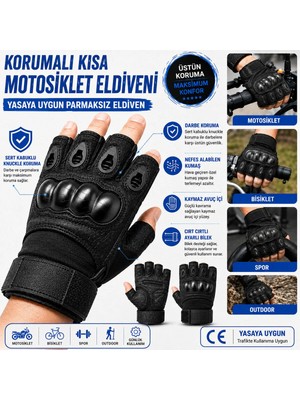Beneficio Korumalı Kısa Motosiklet Eldiveni Yasaya Uygun Parmaksız Eldiven Siyah Cr