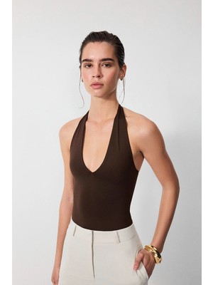 Vatkalı Derin V yaka bodysuit