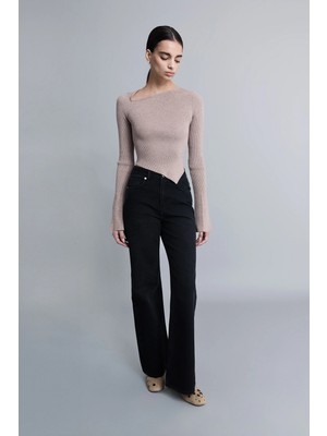 Vatkalı V1972 Flare fit yüksek bel jean