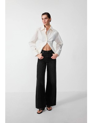 Vatkalı V1992 Yüksek bel cepli wide leg jean