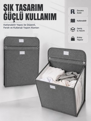 Renas Store Duvara Asılabilir Katlanabilir Kirli Çamaşır Sepeti Geniş Hacimli Düzenleyici