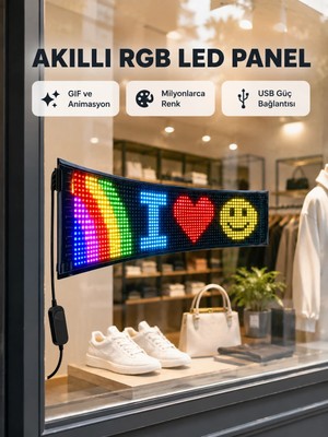Uravas Store Mey Ithalat® Rgb LED Panel – USB Güç Girişli, Gıf ve Yazı Gösterimli Akıllı Ekran