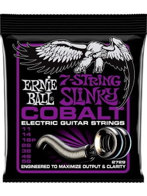 Ernie Ball Power Slinky Kobalt 7 Telli Elektro Gitar Telleri, Ölçü 11-58