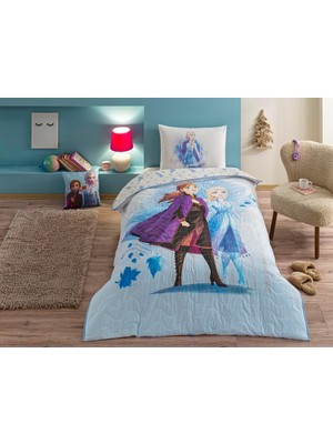 Taç Disney Frozen Sisters Standart Pamuk Nevresim Takımı, Mavi, Tek Kişilik