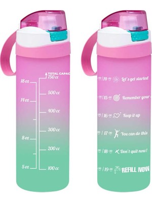 Herevin 161670-161 Su Şişesi - Motivasyon Su Matarası - Plastik Renkli Suluk Pembe 750CC