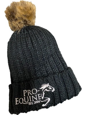 Pro-Equine Örme Kışlık Bere Şapka, Kalın Örgü Kışlık Bere Şapka - Siyah, Sıcak Termal Şapka Suni Kür