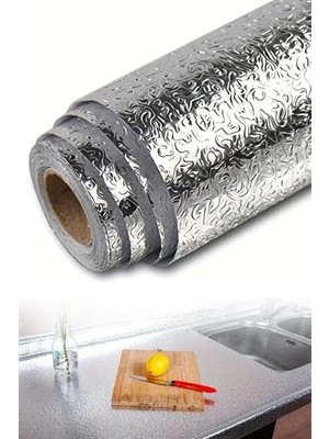 Sanec® Rulo Gümüş Alüminyum Folyo Duvar Kağıdı, Kendinden Yapışkanlı Raf Içi, Su Geçirmez Folyo 2 mt
