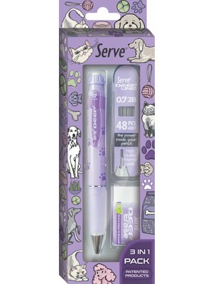 Serve Doğa Desenli Deep Kalem, Deep Silgi ve Deep Min, 0.7 Mm, Lavanta