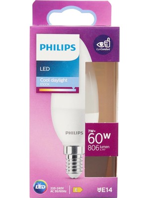 Philips LED 60W B38 E14 Mum Tipi Beyaz Işık Dim Edilmez Ampul