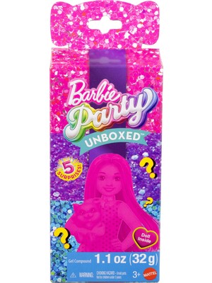 Barbie Party Unboxed Chelsea Oyuncak Bebek Seti, Party Serisi 6 Sürpriz, Evcil Hayvan ve Renk D