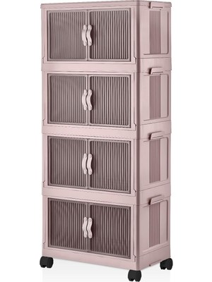Deconox 4 Kat Portatif Organizer Tekerlekli Çok Amaçlı Katlanabilir Dolap, Kapaklı Düzenleyici Raf M