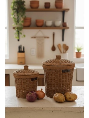 Atbyhome Rattan Konik 2'li Kapaklı Sepet