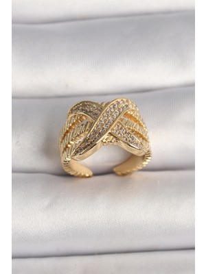 Renas Store Pirinç Gold Renk Ayarlanabilir Zirkon Taşlı x Model Kadın Yüzük - TJ-BYK3601