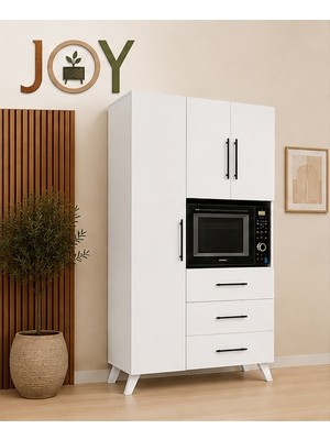 J-001GÜNEŞ, Beyaz Çok Amaçlı Mutfak Dolabı & Banyo Dolabı, Kiler, 3 Kapaklı, 3 Çekmeceli, Fırın Bölme