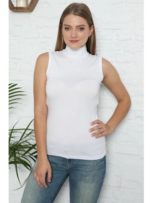 Hace Bazaar Bayan Sıfır Kol Yarım Balıkçı Yaka Body Beyaz