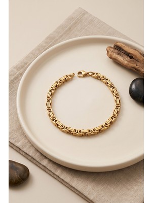Renas Store 316L Çelik Gold Renk Kral Zincir Model Erkek Bileklik