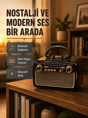 Uravas Store Led’li Nostaljik Bluetooth Hoparlör – Vintage Tasarım, Ahşap Doku