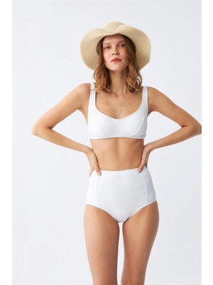 Hace Bazaar Kadın Basic Beyaz Pedli Yüksek Bel Bikini Takımı