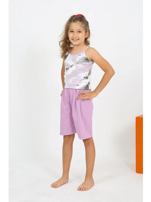 Hace Bazaar Kız Çocuk Ip Askılı Şortlu Penye Lila Pijama Takım