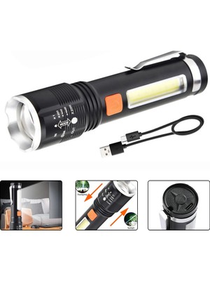 Renas Store Gold Orion KM-102 4 Modlu Tip-C Şarjlı Zoomlu Taktikal El Feneri