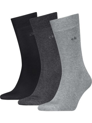 Calvin Klein Calvın Kleın Unisex Marka Logolu Günlük Kullanıma Uygun Siyah-Füme-Gri Çorap C701234208 003