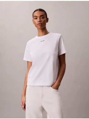 Calvin Klein Calvın Kleın Kadın Marka Logolu Bisiklet Yakalı Pamuklu Beyaz T-Shirt LV147C857G Yaf