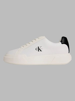 Calvin Klein Calvın Kleın Kadın Marka Logolu Kalın Tabanlı Elastık Bağcıklı Günlük Kullanıma Uygun Beyaz-Siyah-Beyaz Sneaker YW0YW01947 06X