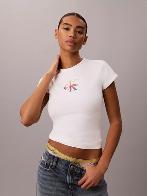 Calvin Klein Calvın Kleın Kadın Marka Logolu Günlük Kullanıma Uygun Beyaz T-Shirt LV047G832G Yaf