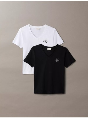 Calvin Klein Calvın Kleın Kadın Marka Logolu Günlük Kullanıma Uygun Siyah T-Shirt LV047C906G Ub1