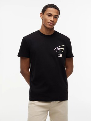 Tommy Hilfiger Tommy Hılfıger Erkek Marka Logolu Günlük Kullanıma Uygun Siyah T-Shirt DM0DM23253 Bds