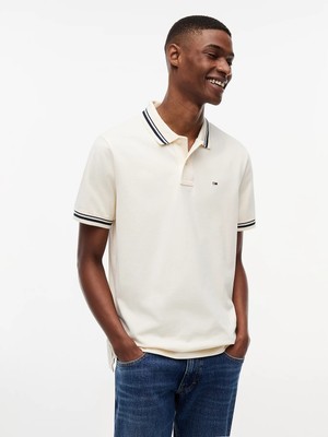 Tommy Hilfiger Tommy Hılfıger Erkek Marka Logolu Günlük Kullanıma Uygun Krem Polo Yaka T-Shirt DM0DM22700 Aef