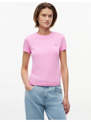 Tommy Hilfiger Tommy Hılfıger Kadın Marka Logolu Günlük Kullanıma Uygun Pembe T-Shirt DW0DW20459 Tou