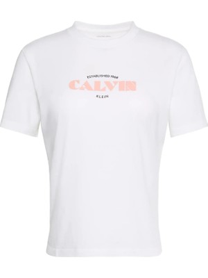 Calvin Klein Calvın Kleın Kadın Marka Logolu Günlük Kullanıma Uygun Beyaz T-Shirt LV047G807G Yaf