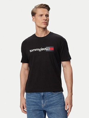 Tommy Hilfiger Tommy Hılfıger Erkek Marka Logolu Günlük Kullanıma Uygun Siyah T-Shirt DM0DM23406 Bds