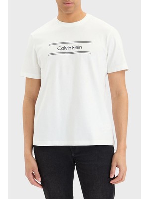 Calvin Klein Calvın Kleın Erkek Marka Logolu Günlük Kullanıma Uygun Beyaz T-Shirt LV04LG813G Yaf