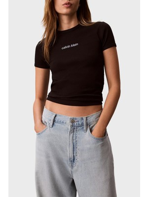 Calvin Klein Calvın Kleın Kadın Marka Logolu Günlük Kullanıma Uygun Siyah T-Shirt LV047G816G Ub1