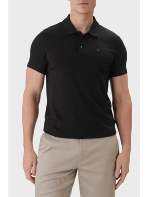 Calvin Klein Calvın Kleın Erkek Marka Logolu Organik Pamuklu Polo Yakalı Kısa  Kollu Günlük Kullanıma Uygun Şık Görünümlü Siyah Polo Yaka T-Shirt LV04LF200G Ub1