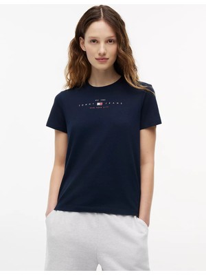 Tommy Hilfiger Tommy Hılfıger Kadın Marka Logolu Günlük Kullanıma Uygun Lacivert T-Shirt DW0DW22789 C1G