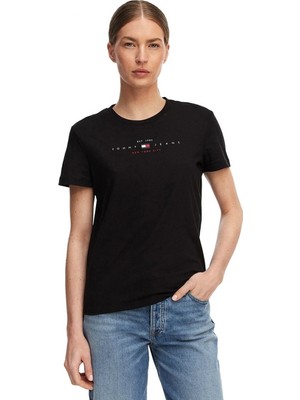 Tommy Hilfiger Tommy Hılfıger Kadın Marka Logolu Günlük Kullanıma Uygun Siyah T-Shirt DW0DW22789 Bds