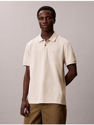 Calvin Klein Calvın Kleın Erkek Marka Logolu Organik Pamuklu Polo Yakalı Kısa  Kollu Günlük Kullanıma Uygun Şık Görünümlü Krem Polo Yaka T-Shirt LV04LC239G 2jx
