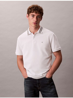 Calvin Klein Calvın Kleın Erkek Marka Logolu Organik Pamuklu Polo Yakalı Kısa  Kollu Günlük Kullanıma Uygun Şık Görünümlü Beyaz Polo Yaka T-Shirt LV04RC276G Yad