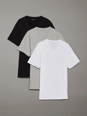 Calvin Klein Calvın Kleın Erkek Marka Logolu Günlük Kullanıma Uygun Siyah-Beyaz-Gri T-Shirt LV00NB4186 Mp1