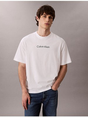 Calvin Klein Calvın Kleın Erkek Marka Logolu Günlük Kullanıma Uygun Beyaz T-Shirt LV04LD230G Yaf