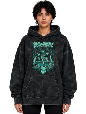 Sevbano Babymetal Rock Metal Müzik Grubu Baskılı Unisex Oversize Yıkamalı Premium Hoodie Sweatshirt