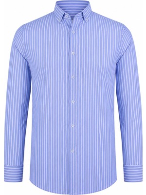 Trender Çizgili Indigo Erkek Gömlek 83328