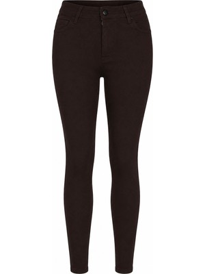 Double Slim Skinny Kahverengi Kadın Jean Pantolon 3529
