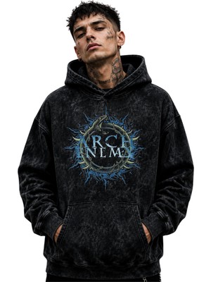 Sevbano Arch Enemy Rock Metal Müzik Grubu Baskılı Unisex Oversize Yıkamalı Premium Hoodie Sweatshirt