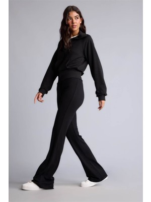 Defacto Flare Fit Ribana Siyah Kadın Pantolon E0628AX/BK81