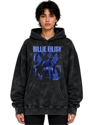 Sevbano Billie Eilish Şarkıcı Baskılı Unisex Oversize Yıkamalı Hoodie Sweatshirt