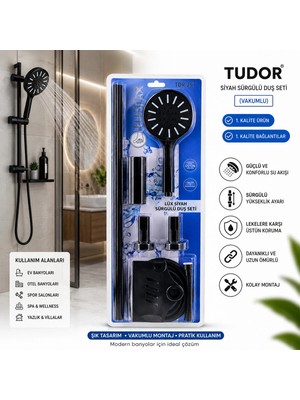 Renas Store Vakumlu - Siyah Lüx Sürgülü Duş Seti (5047)